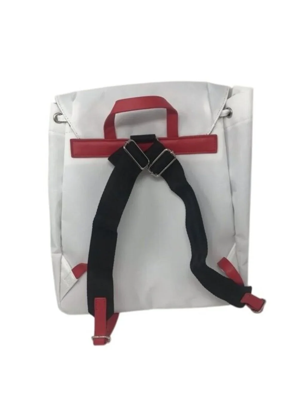 Go Sac White Red Nylon Drawstring Small Backpack Two Front Pockets